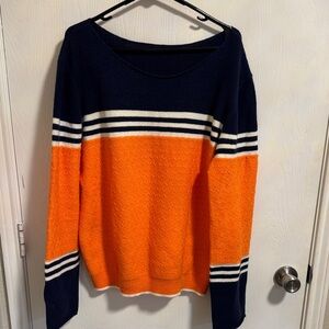 NWT Women’s Crewneck Sweater Large Long Sleeve Blue Orange‎ Colorful Stripe Soft